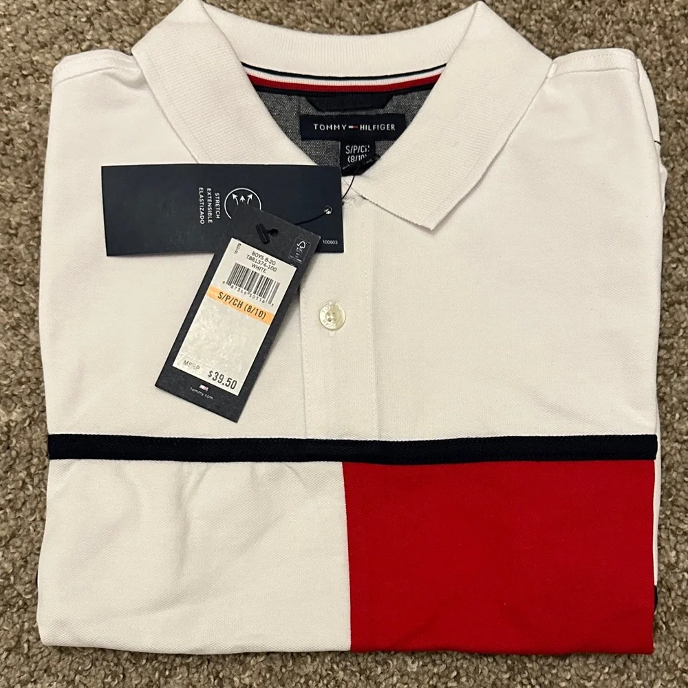 Tommy Hilfiger Boy’s Polo in White and Red - Picture 1 of 4